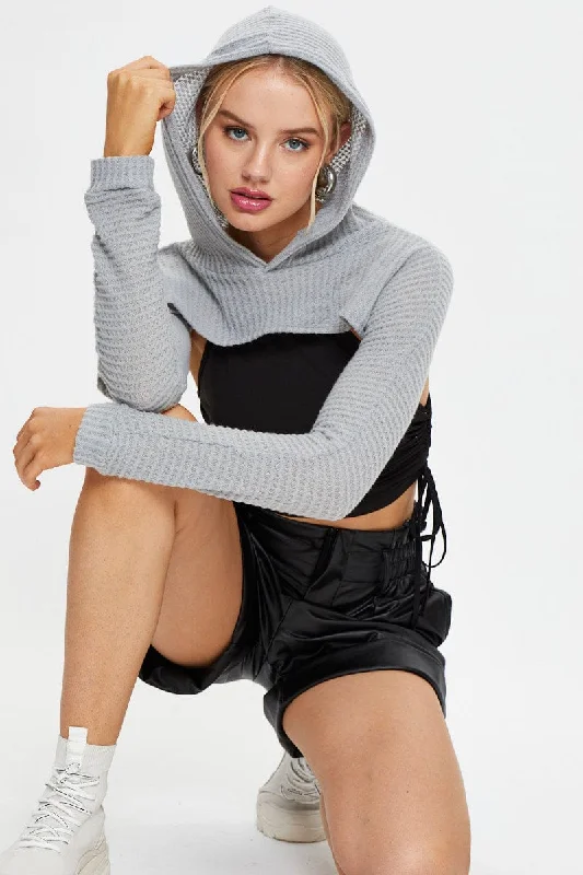 Grey Super Crop Hoodie Sweater