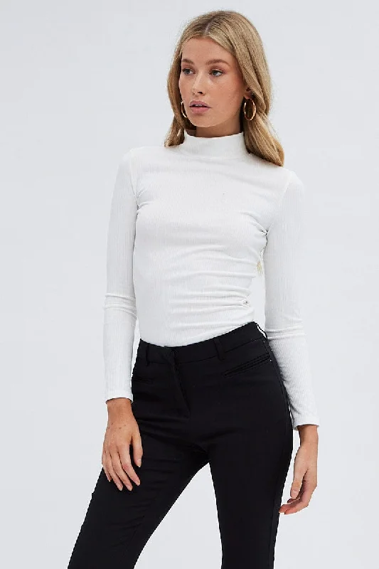 White Top Long Sleeve High Neck