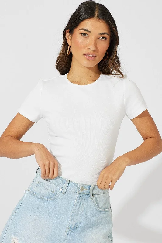 White Longline T Shirt Short Sleeve Crew Neck