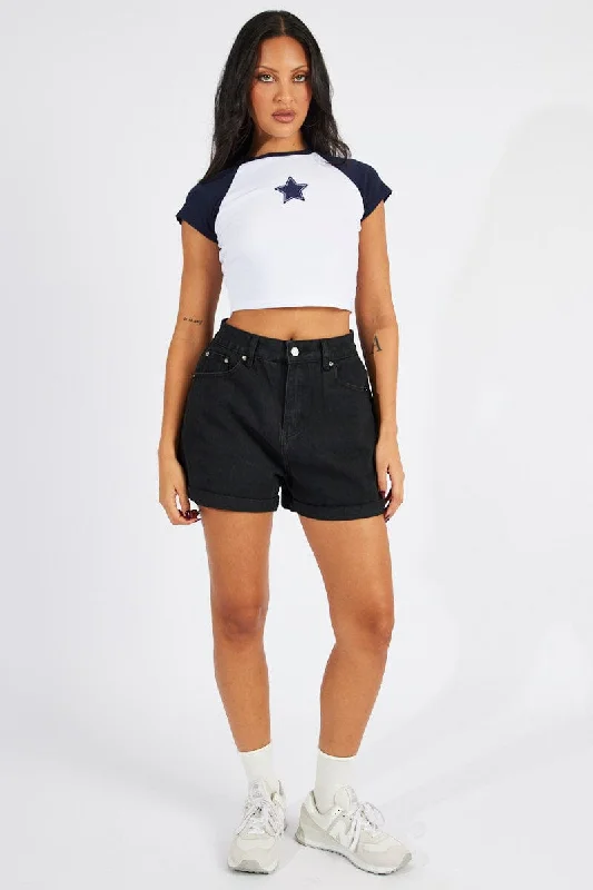 Blue Crop Top Short Sleeve Raglan