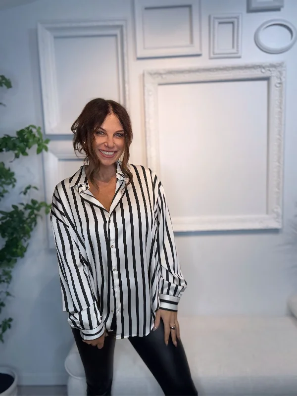 Vertical Striped Satin Blouse