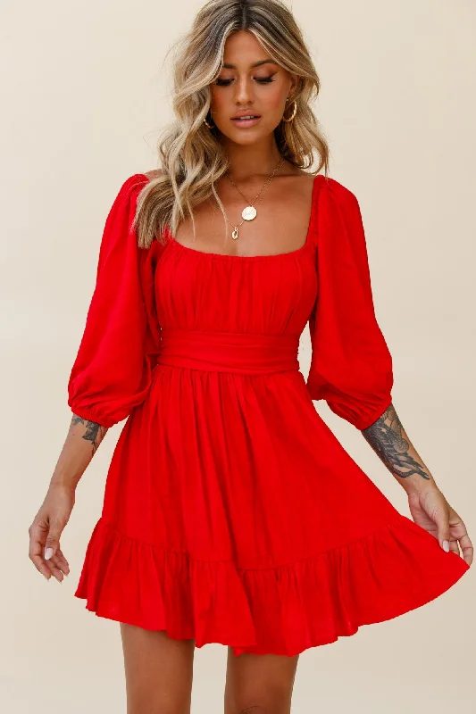 Abby Off-Shoulder Tie-Up Back Dress Red