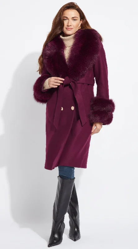 Supreme Luxy Cashmere & Fox Fur Belted Coat - Bordeaux