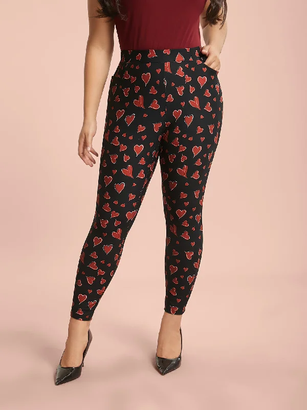 Hearts Print Skinny Fit Pocket Pants