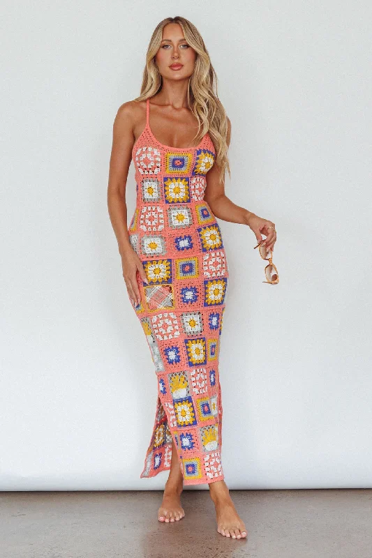 Bali Babe Crochet Maxi Dress Pink Multi