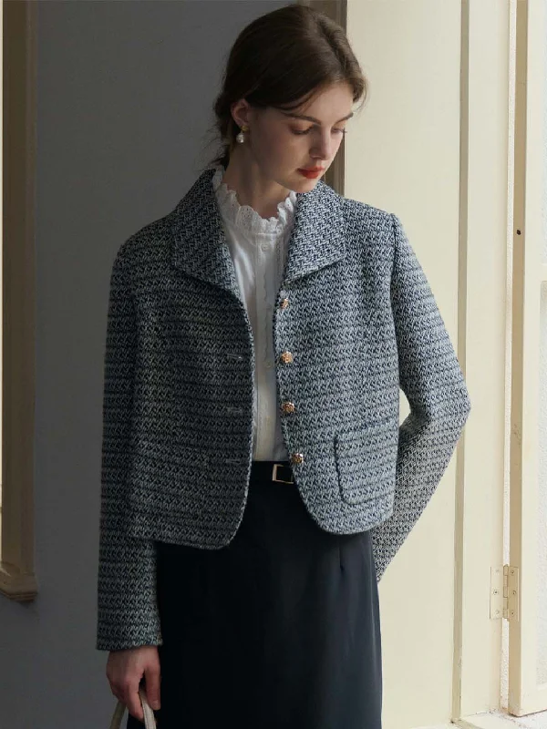 Sophia Simple Lapel Tweed Grey Jacket