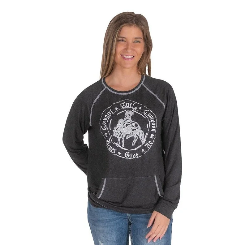 Cowgirl Tuff Western Sweatshirt Womens Buckin' Bronco Black H00675