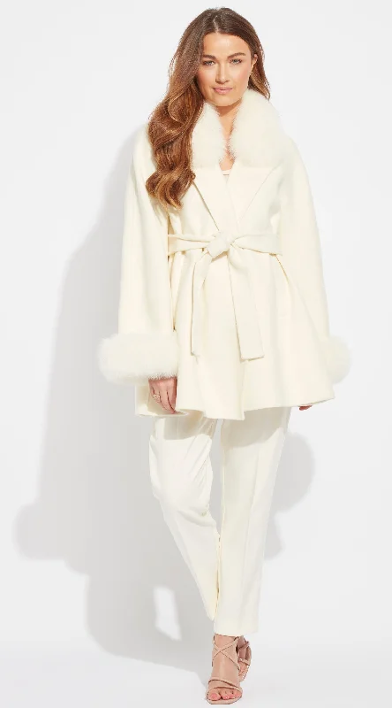 Luxy Cashmere & Fox Fur Belted Wrap Coat - Milk