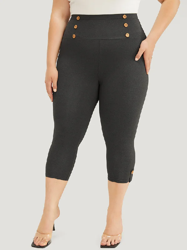 Wideband Waist Skinny Button Detail Leggings