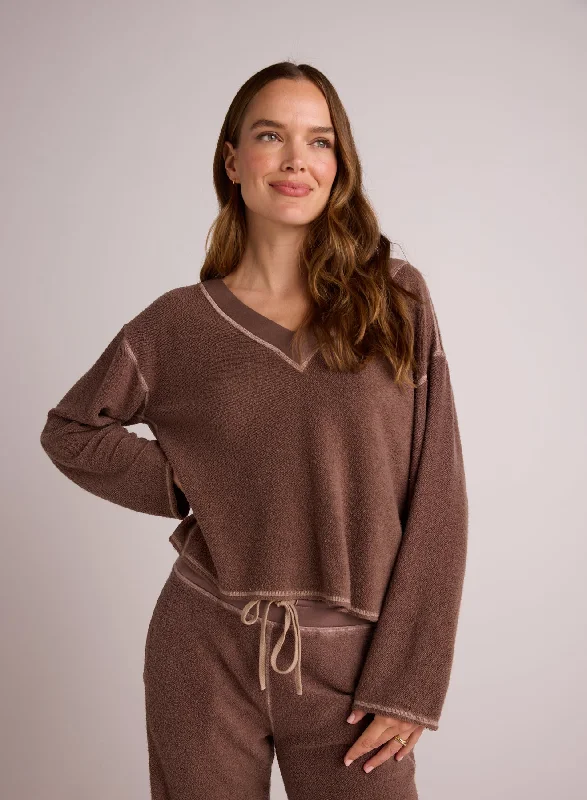 French Terry Bell Sleeve V-Neck Pullover - Mocha Mist