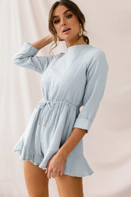 Mimi Three-Quarter Sleeve Drawstring Romper Grey