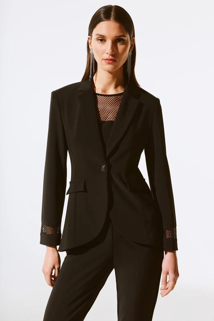 Joseph Ribkoff Black Silky Knit and Rhinestone Mesh Blazer