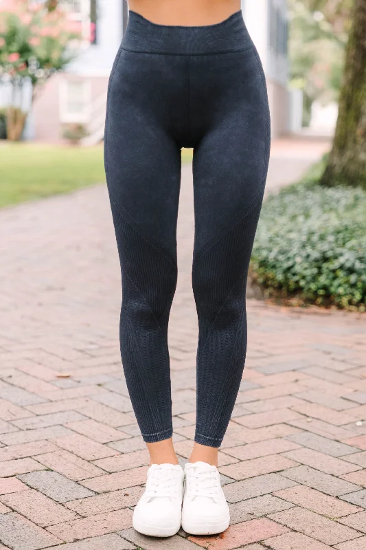 On The Run Black Ribbed Leggings