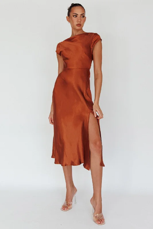 Lucinda Twist Back Midi Dress Brown