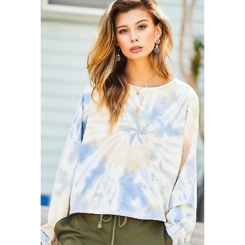 Round Neck Oversize Fit Crop TieDye French Terry Pullover