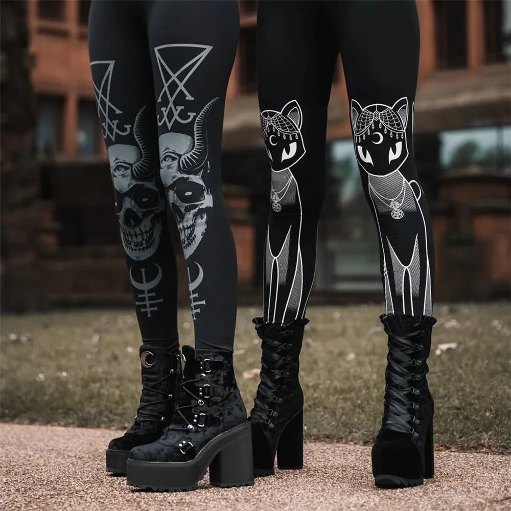 Gothic Leggings For Women Black Cat, Skull and More