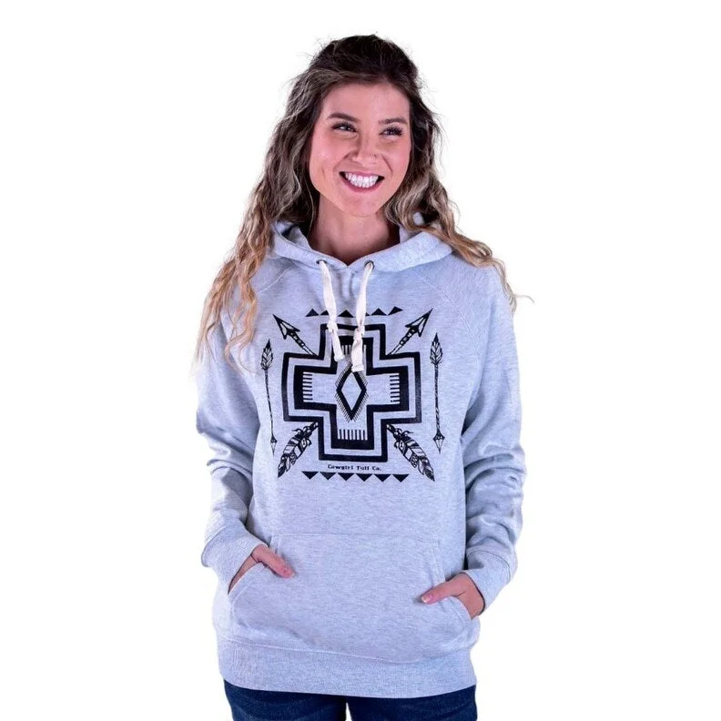 Cowgirl Tuff Western Sweatshirt Womens Aztec Screen Print Ash SIG2254