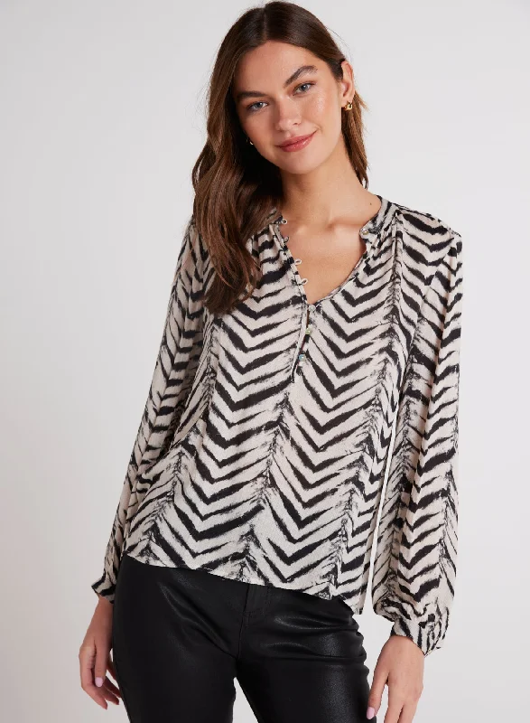 Half Placket Pullover - Batik Chevron Print