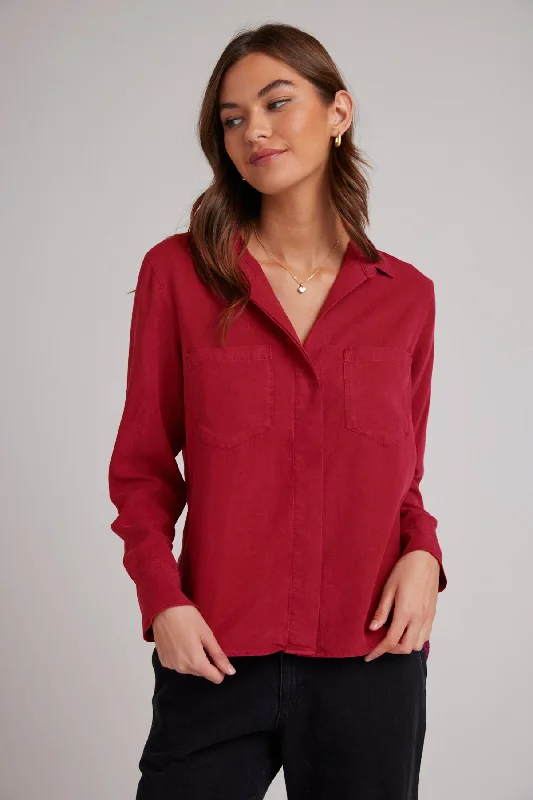 Split Back Button Down - Ruby Red