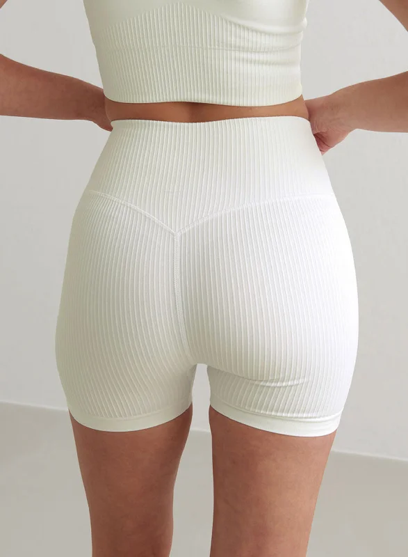 Off-White Ribbed Midi Biker Shorts