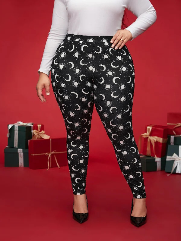 Star And Moon Print Slim-Fit Leggings