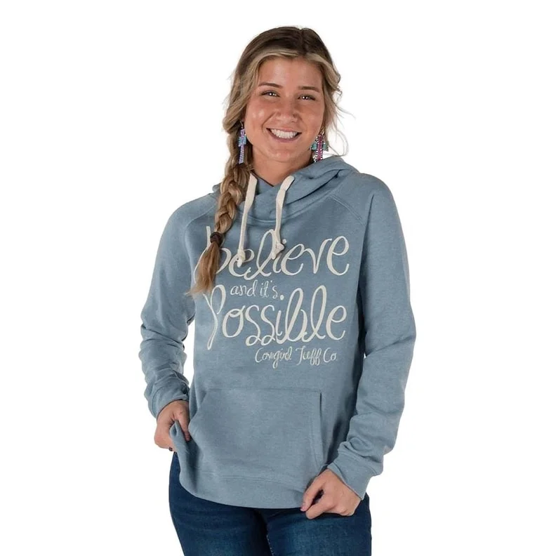 Cowgirl Tuff Western Sweatshirt Womens Believe Light Blue SIG2232