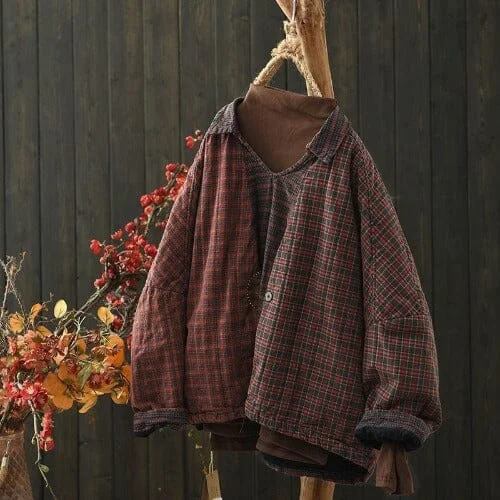 Autumn Winter Retro Plaid Cotton Coat