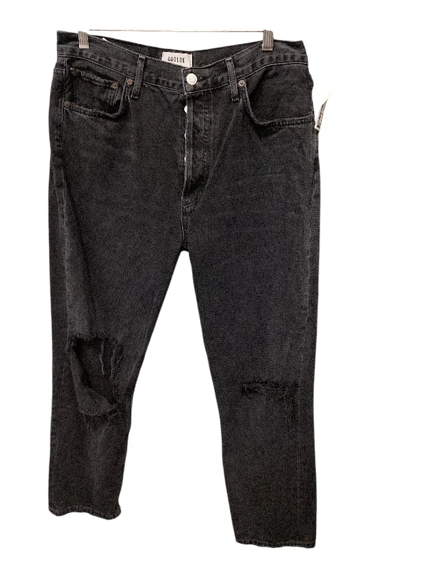 Jeans Straight By Agolde In Black Denim, Size: 10