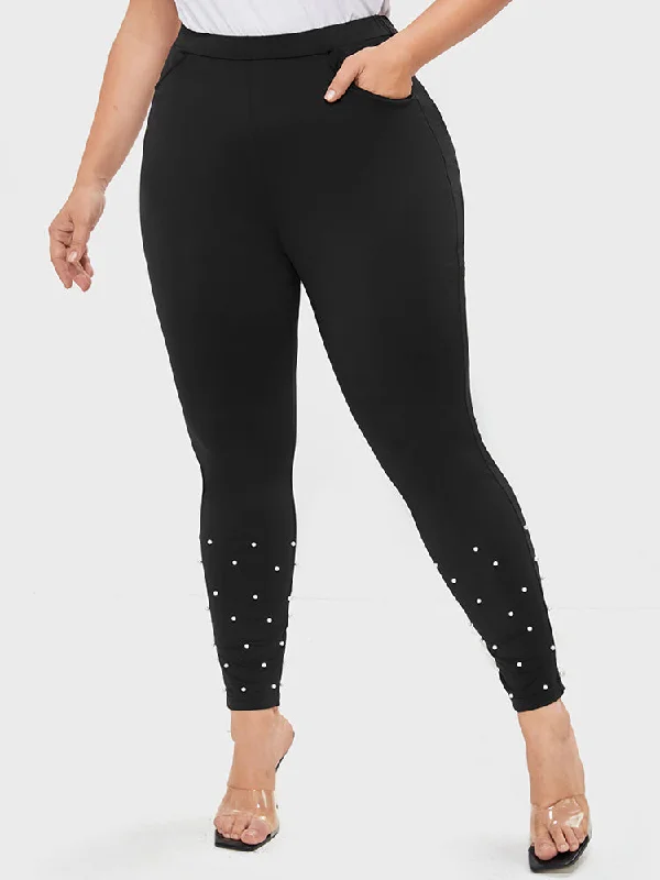 Solid Pocket Beaded Hem Leggings