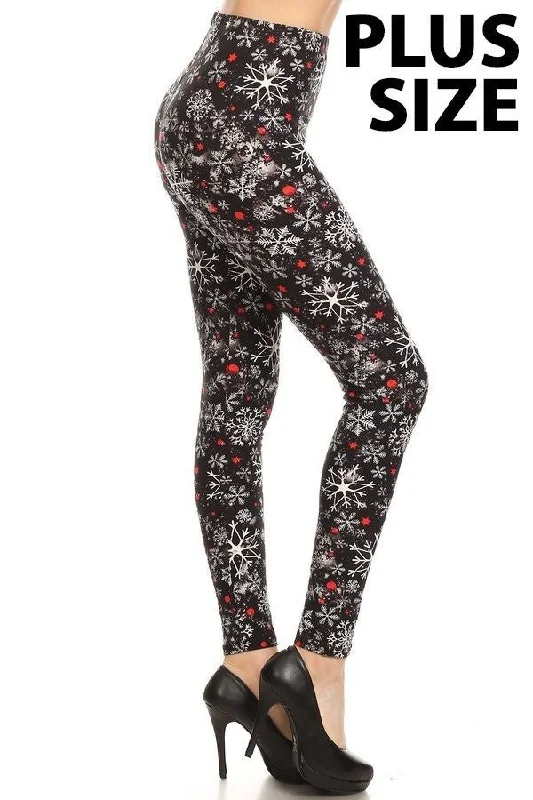 Red Ribbon O/S Plus Snowflake Printed Leggings