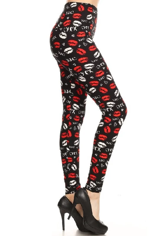 Red Ribbon XOXO Lip Print Leggings O/S