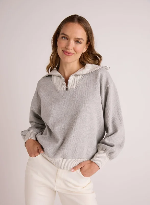 Mix Knit  Zip Sweatshirt - Heather Grey