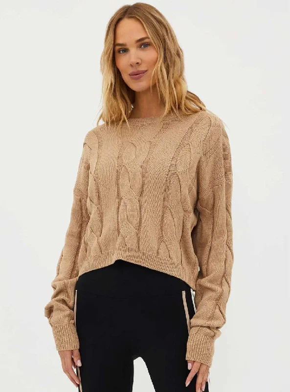 Beach Riot Women's Clarice Cable Knit Cropped Sweater - Sandshell Tan