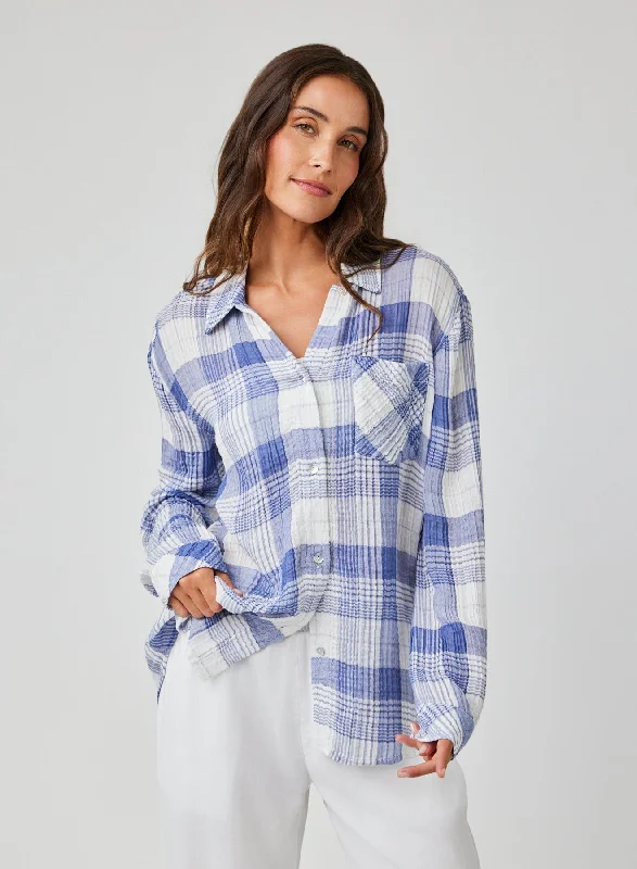 Oversized Shirt with Pocket - Pacific Blue Plaid