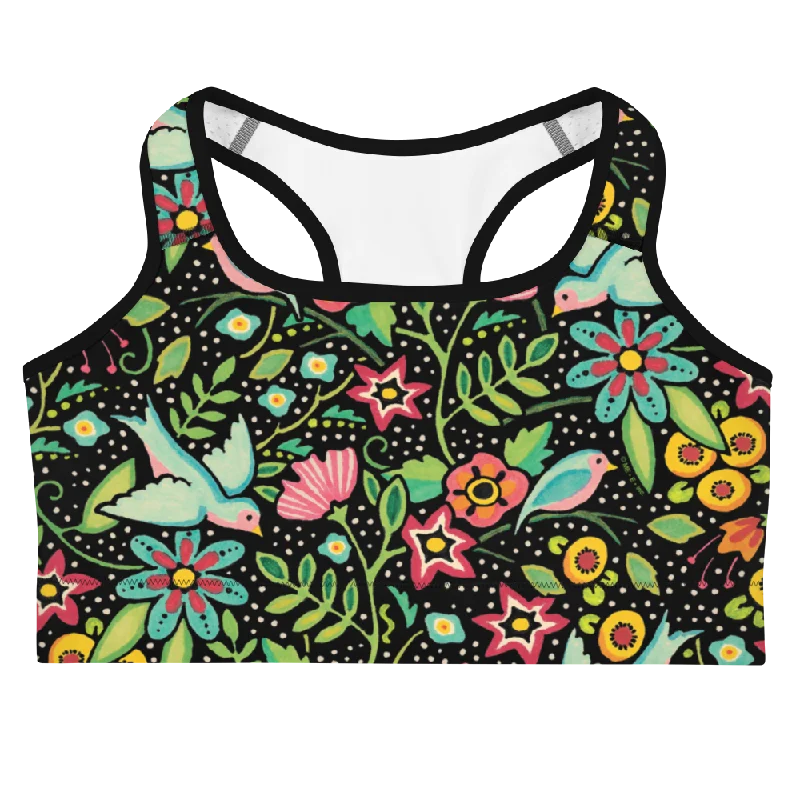 Birds Amidst Flowers Sports Bra