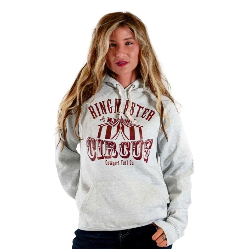 Cowgirl Tuff Western Sweatshirt Womens Ringmaster Hood Ash SIG2244