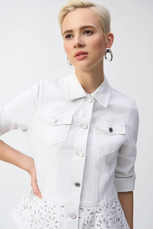 Joseph Ribkoff White Stretch Denim Peplum Jacket