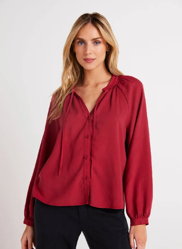 Full Sleeve Raglan Button Down - Ruby Red