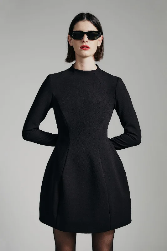 Delphi Long Sleeve Mini Dress - Black