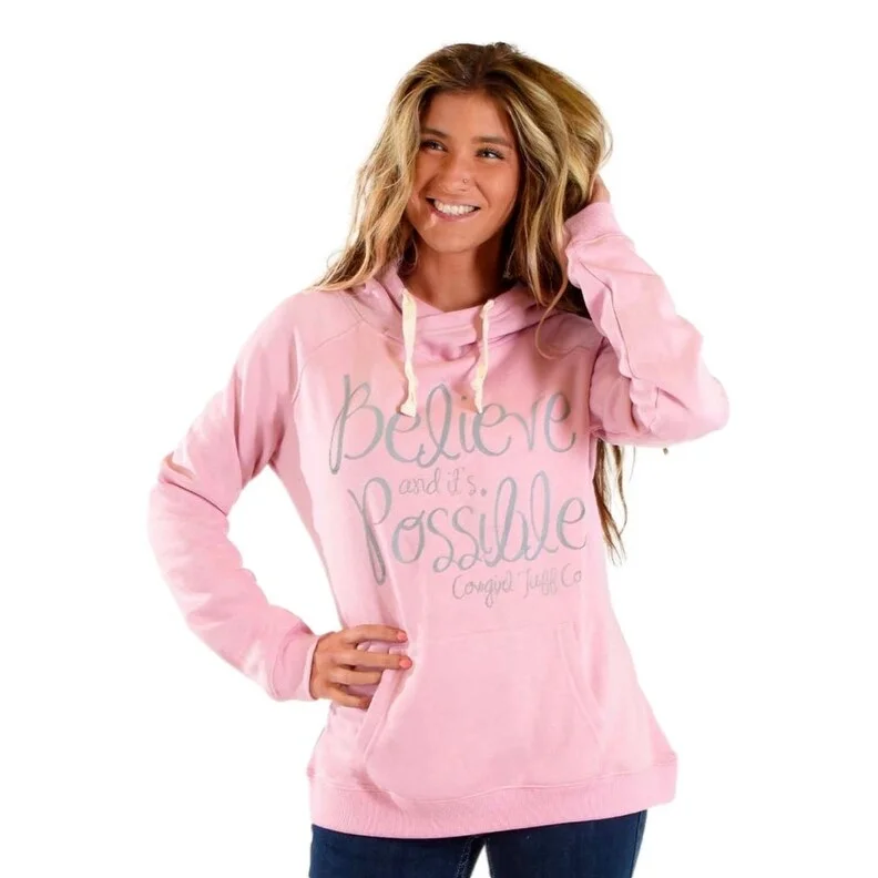 Cowgirl Tuff Western Sweatshirt Womens Believe Print Pink SIG2252