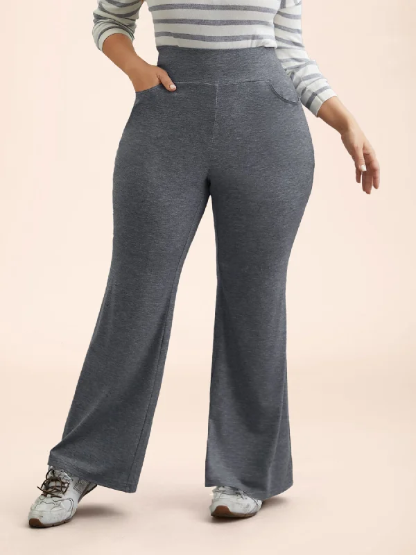 Stretchy-Waist Heather Texture Flared Pants