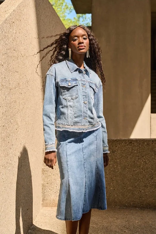 Joseph Ribkoff Vintage Blue Stretch Denim Jacket with Embroidery