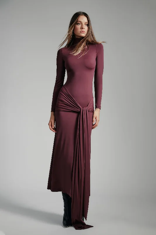 Alix Tie Front Maxi Dress - Deep Plum