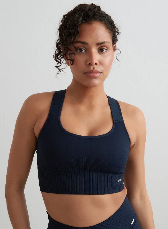 Navy High Support Ribbed Bra